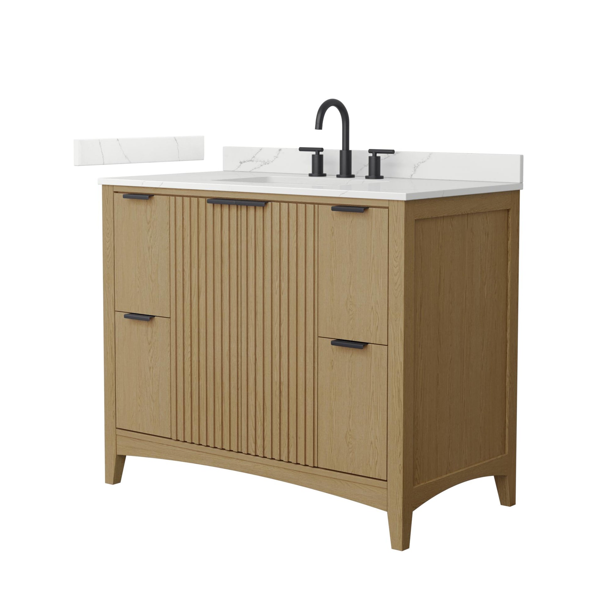 Wyndham Collection Palmilla 42" Single Bathroom Vanity in Natural Oak, Giotto Quartz Countertop, Undermount Square Sink (3-Hole), Matte Black Trim