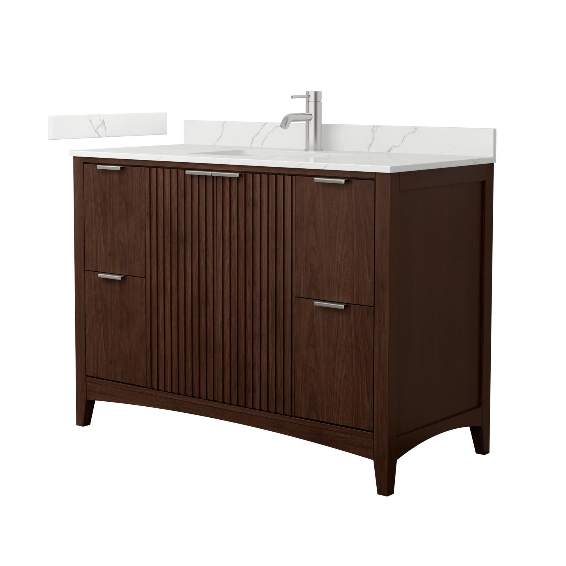 Wyndham Collection Palmilla 48" Single Bathroom Vanity in Dark Walnut, Giotto Quartz Countertop, Undermount Square Sink (1-Hole), Brushed Nickel Trim