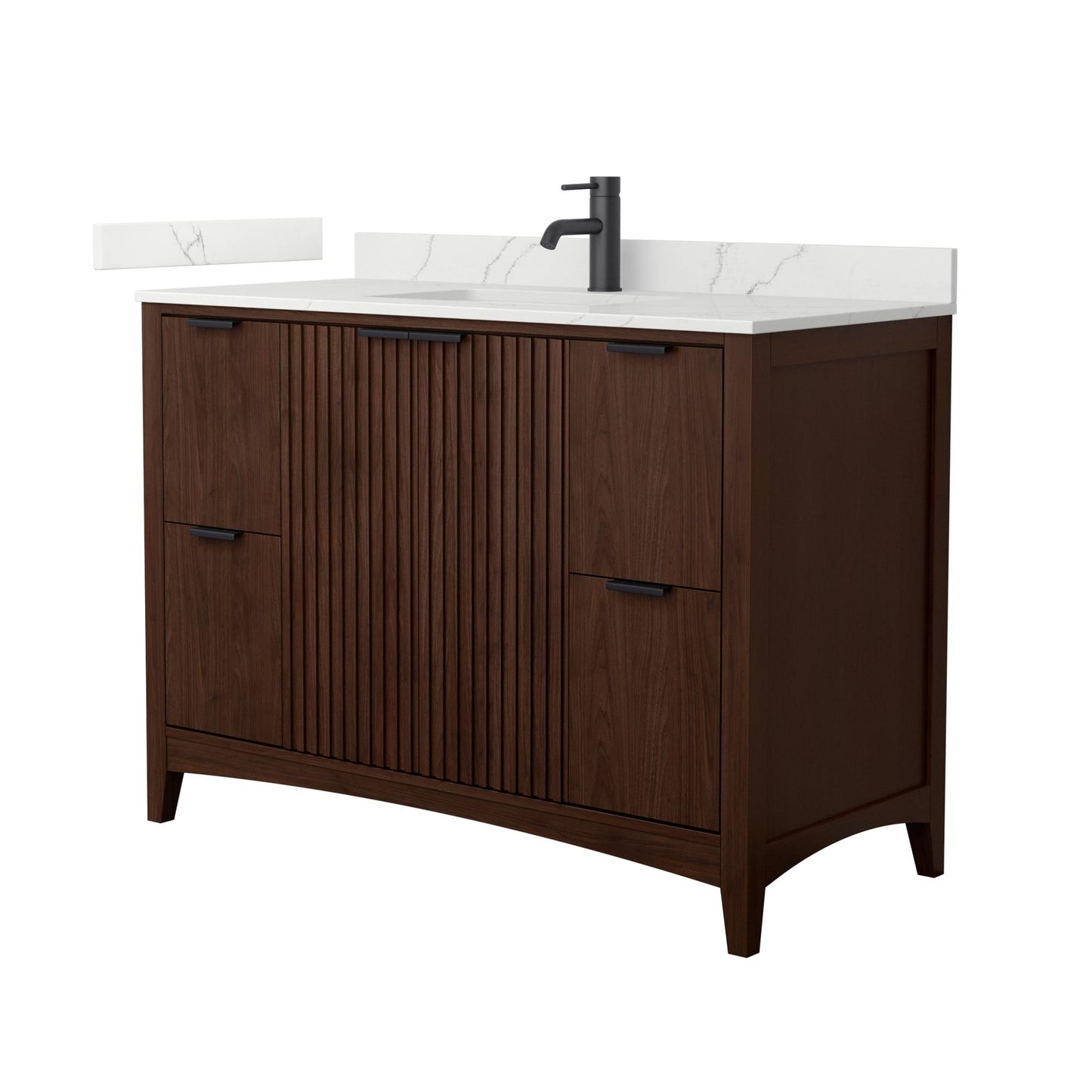 Wyndham Collection Palmilla 48" Single Bathroom Vanity in Dark Walnut, Giotto Quartz Countertop, Undermount Square Sink (1-Hole), Matte Black Trim