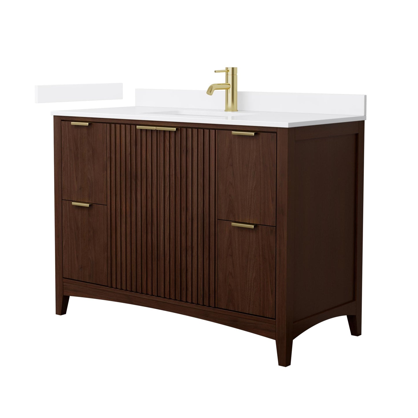 Wyndham Collection Palmilla 48" Single Bathroom Vanity in Dark Walnut, White Cultured Marble Countertop, Undermount Square Sink (1-Hole), Brushed Gold Trim