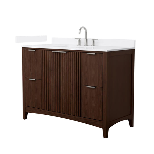 Wyndham Collection Palmilla 48" Single Bathroom Vanity in Dark Walnut, White Cultured Marble Countertop, Undermount Square Sink (3-Hole), Brushed Nickel Trim