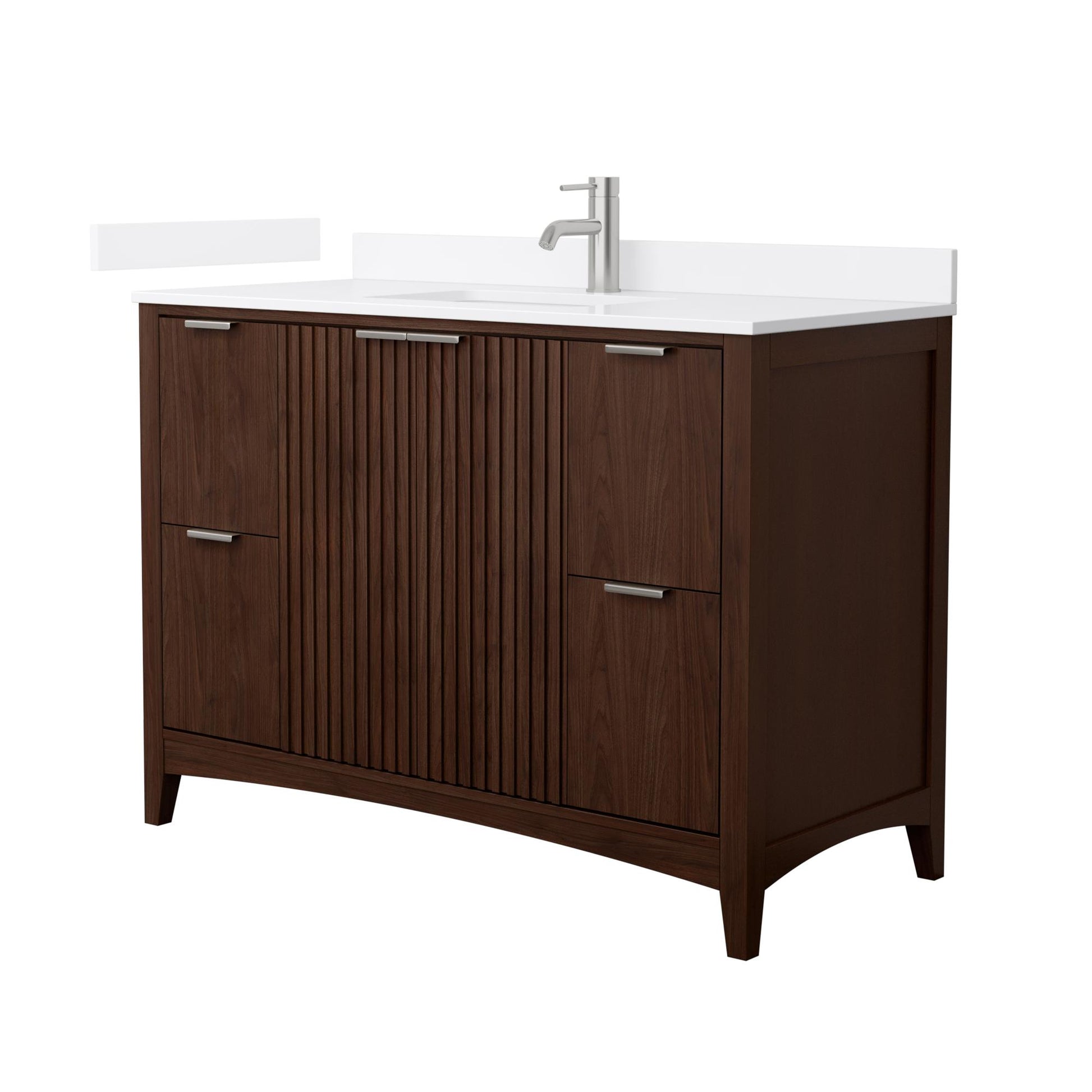 Wyndham Collection Palmilla 48" Single Bathroom Vanity in Dark Walnut, White Quartz Countertop, Undermount Square Sink (1-Hole), Brushed Nickel Trim