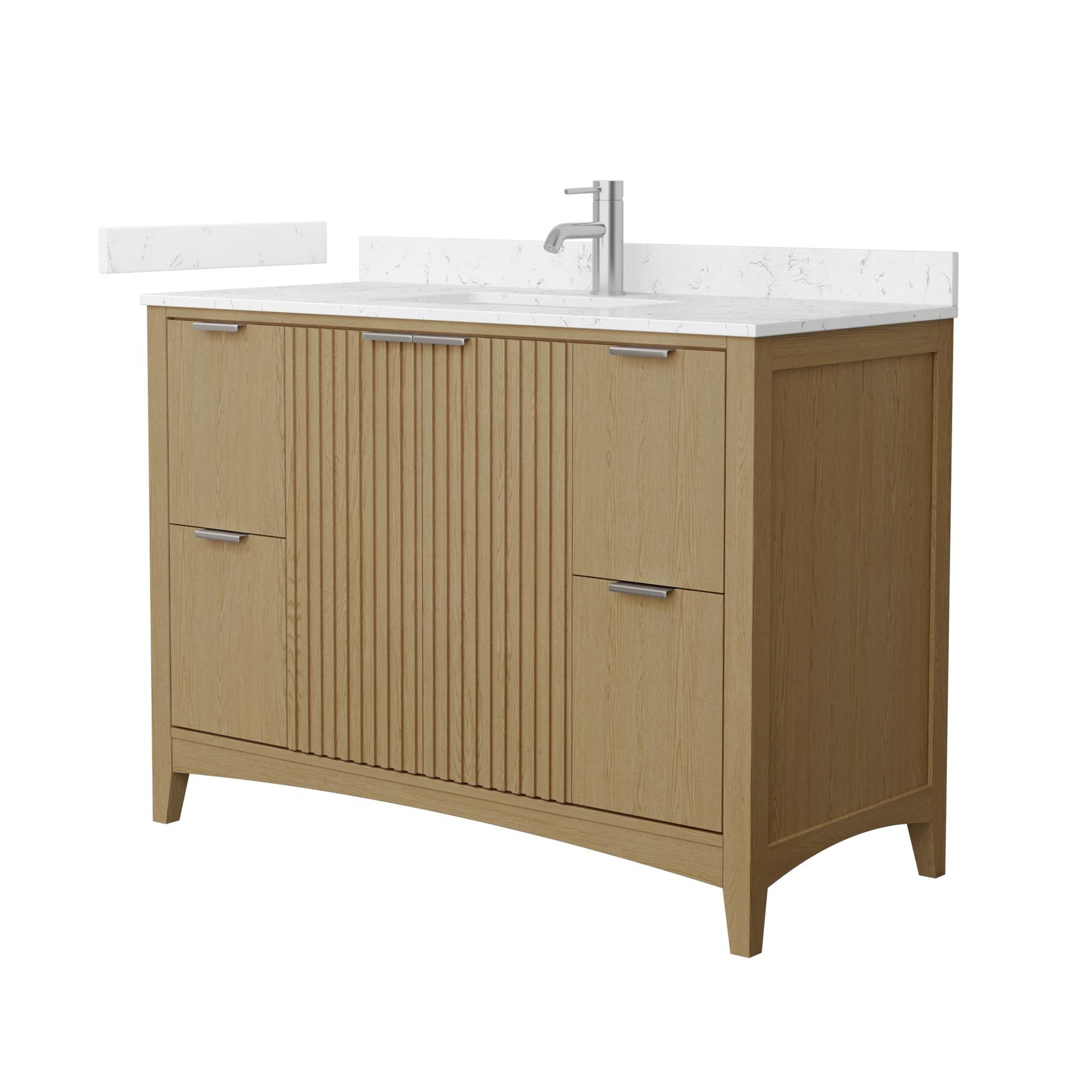 Wyndham Collection Palmilla 48" Single Bathroom Vanity in Natural Oak, Carrara Cultured Marble Countertop, Undermount Square Sink (1-Hole), Brushed Nickel Trim