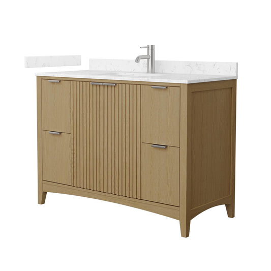 Wyndham Collection Palmilla 48" Single Bathroom Vanity in Natural Oak, Carrara Cultured Marble Countertop, Undermount Square Sink (1-Hole), Brushed Nickel Trim
