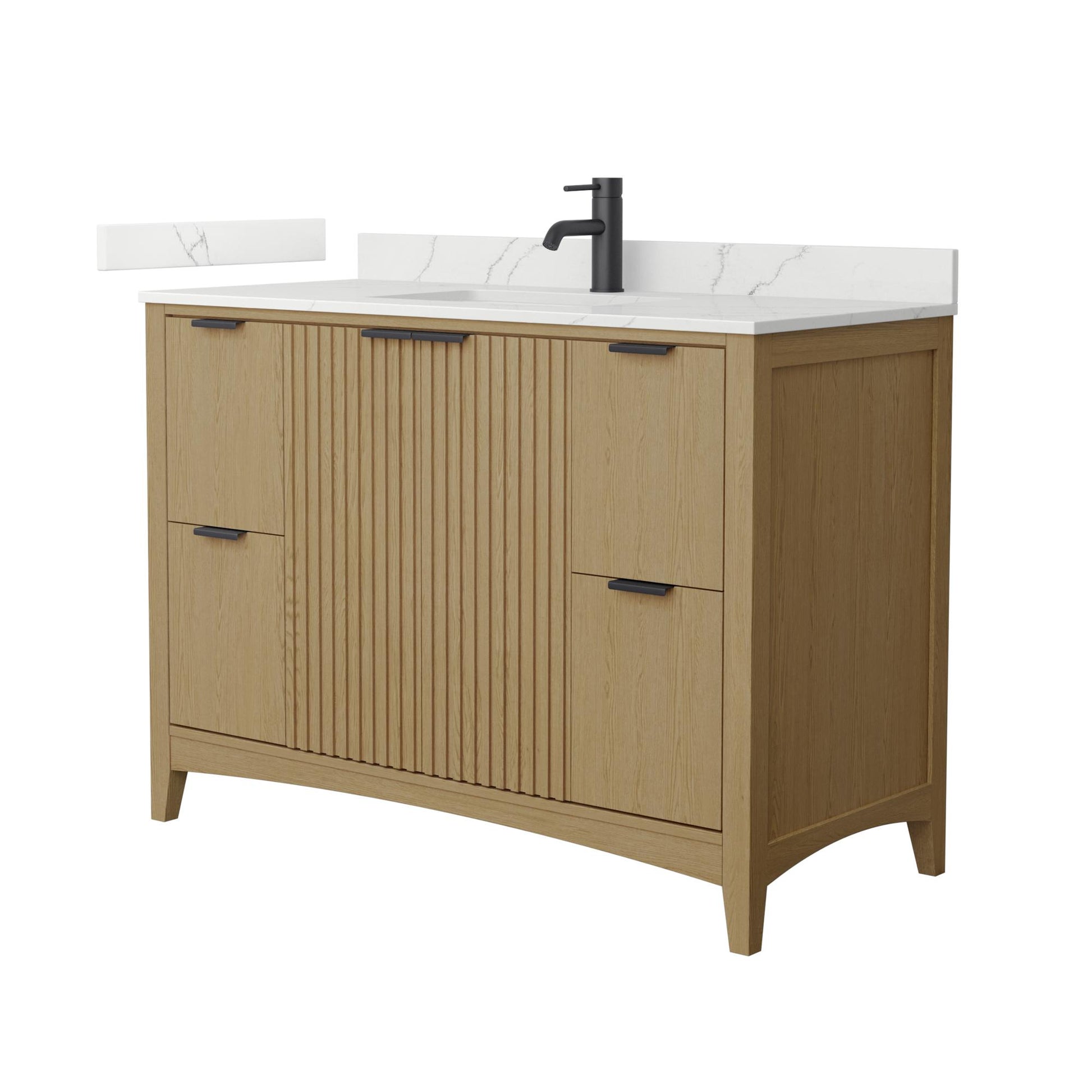 Wyndham Collection Palmilla 48" Single Bathroom Vanity in Natural Oak, Giotto Quartz Countertop, Undermount Square Sink (1-Hole), Matte Black Trim