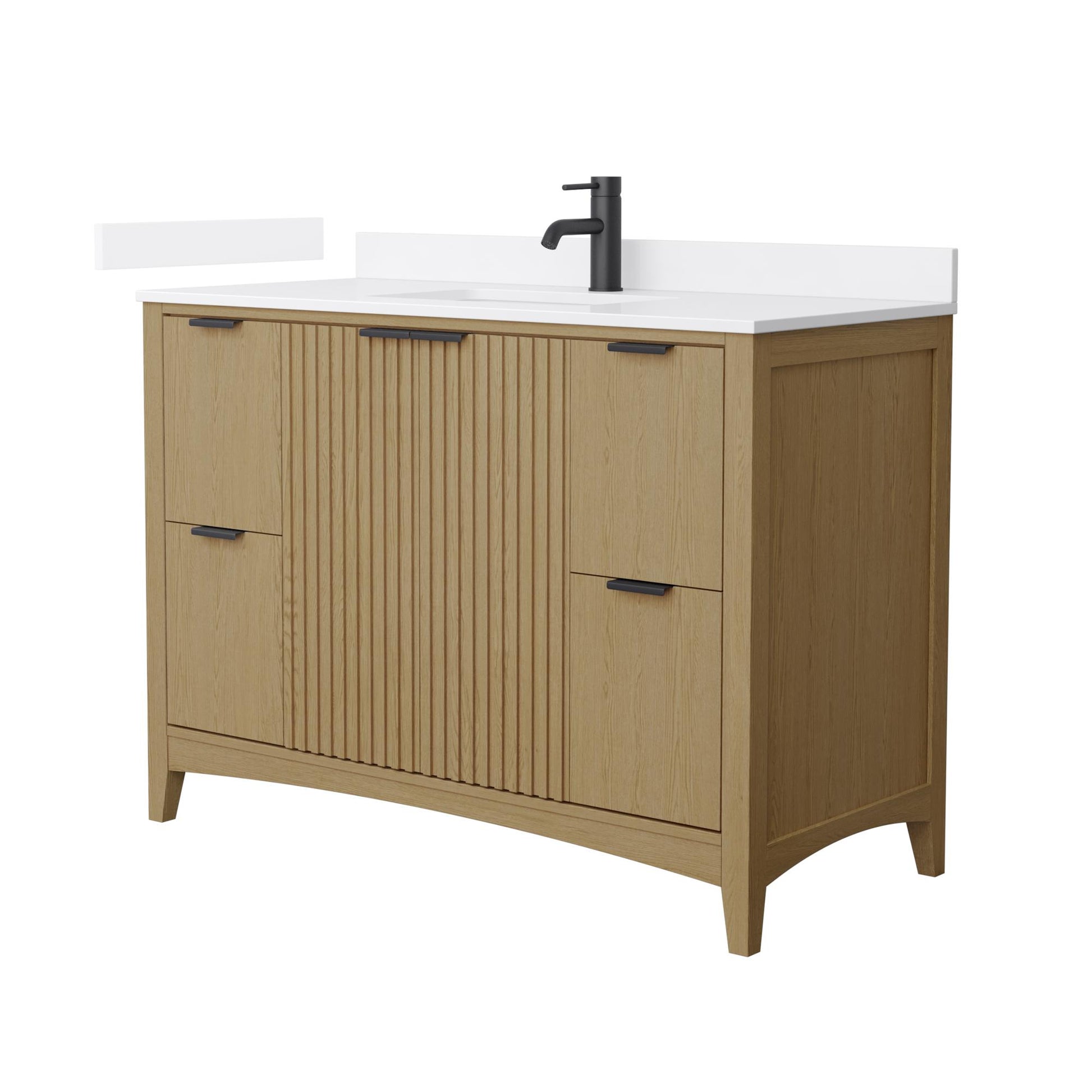 Wyndham Collection Palmilla 48" Single Bathroom Vanity in Natural Oak, White Cultured Marble Countertop, Undermount Square Sink (1-Hole), Matte Black Trim