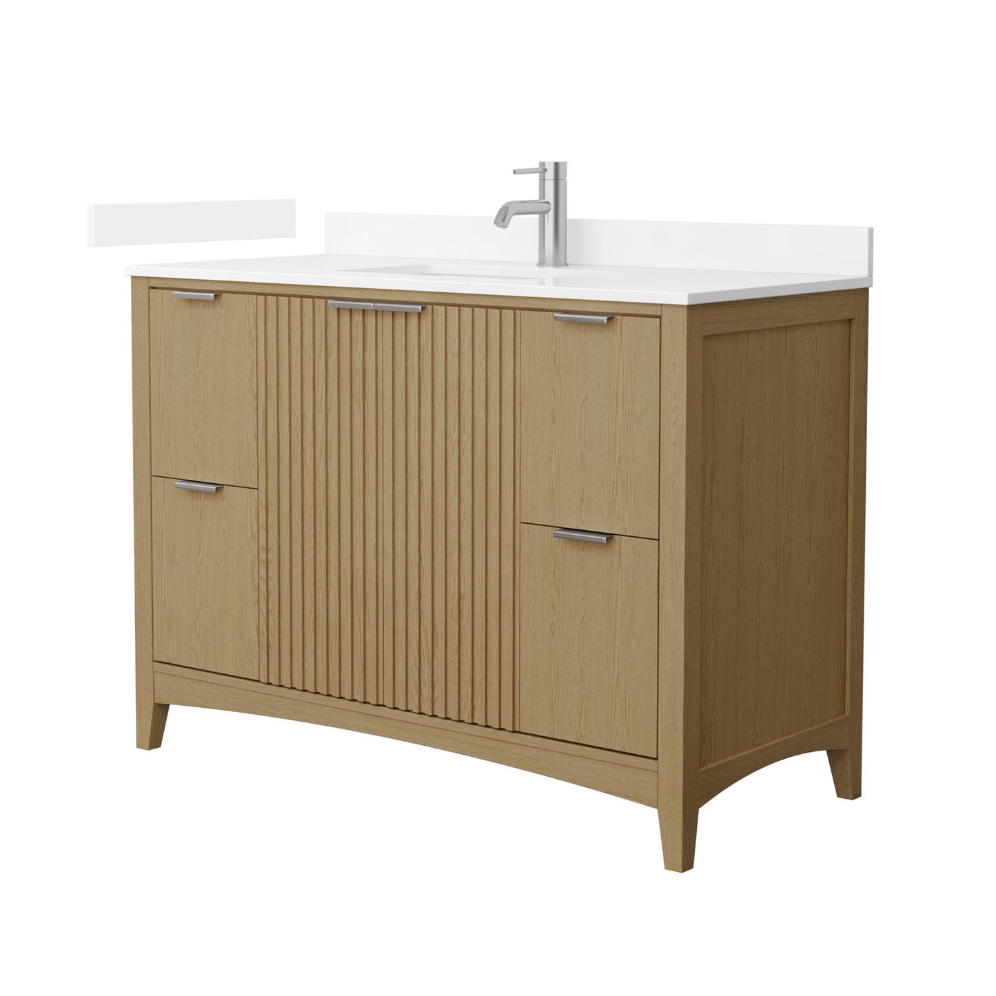 Wyndham Collection Palmilla 48" Single Bathroom Vanity in Natural Oak, White Quartz Countertop, Undermount Square Sink (1-Hole), Brushed Nickel Trim