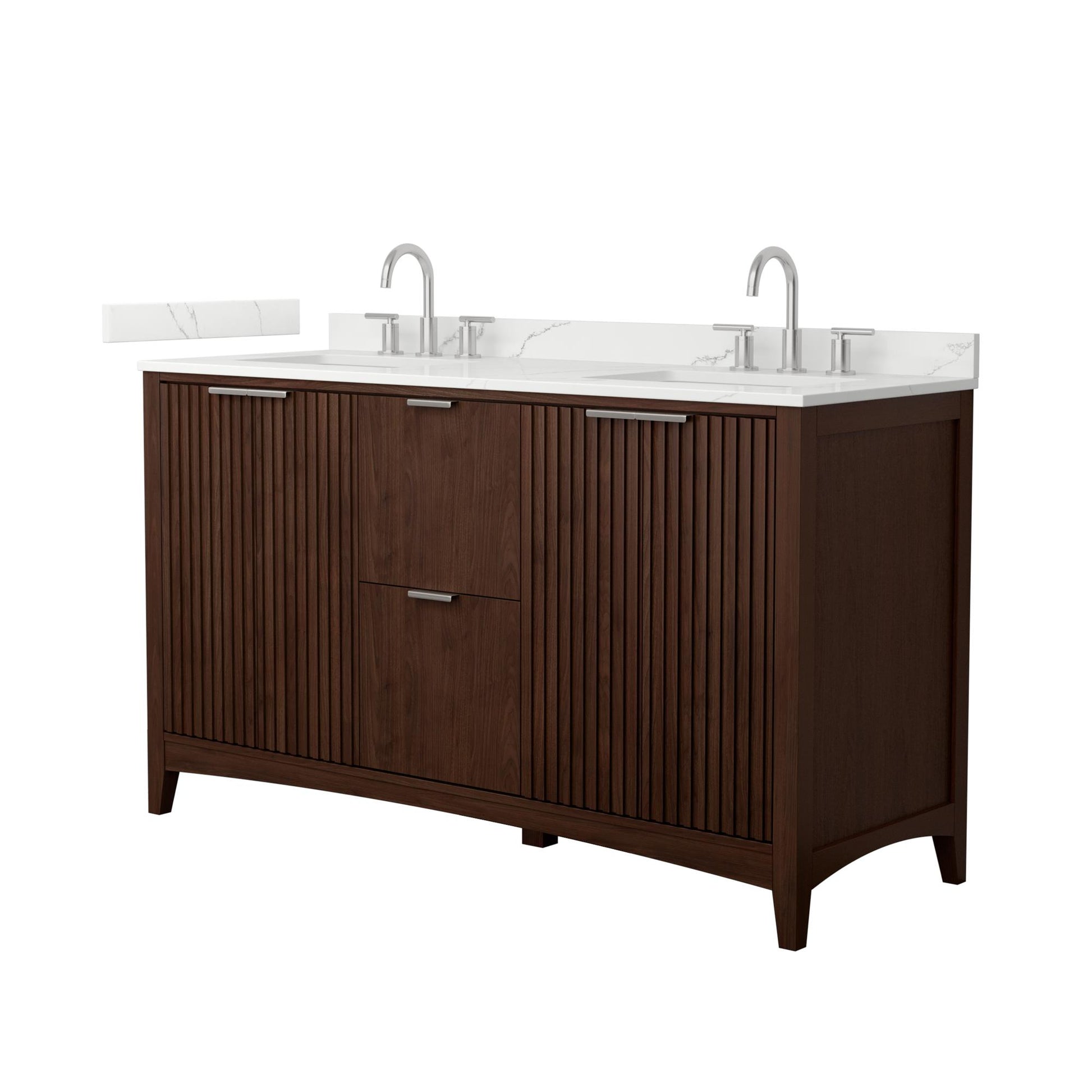Wyndham Collection Palmilla 60" Double Bathroom Vanity in Dark Walnut, Giotto Quartz Countertop, Undermount Square Sinks (3-Hole), Brushed Nickel Trim