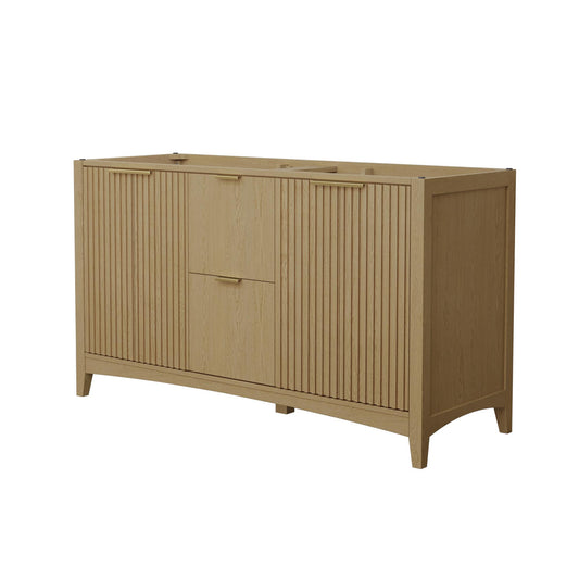 Wyndham Collection Palmilla 60" Double Bathroom Vanity in Natural Oak, No Countertop, No Sinks, Brushed Gold Trim