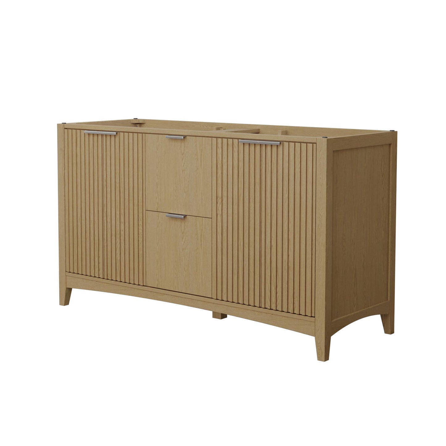 Wyndham Collection Palmilla 60" Double Bathroom Vanity in Natural Oak, No Countertop, No Sinks, Brushed Nickel Trim