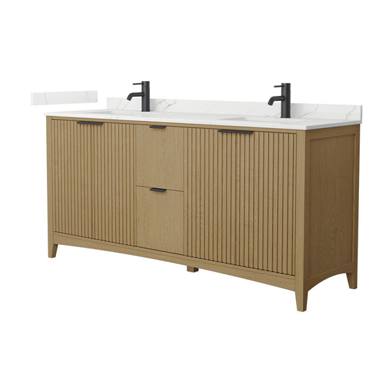Wyndham Collection Palmilla 72" Double Bathroom Vanity in Natural Oak, Giotto Quartz Countertop, Undermount Square Sinks (1-Hole), Matte Black Trim