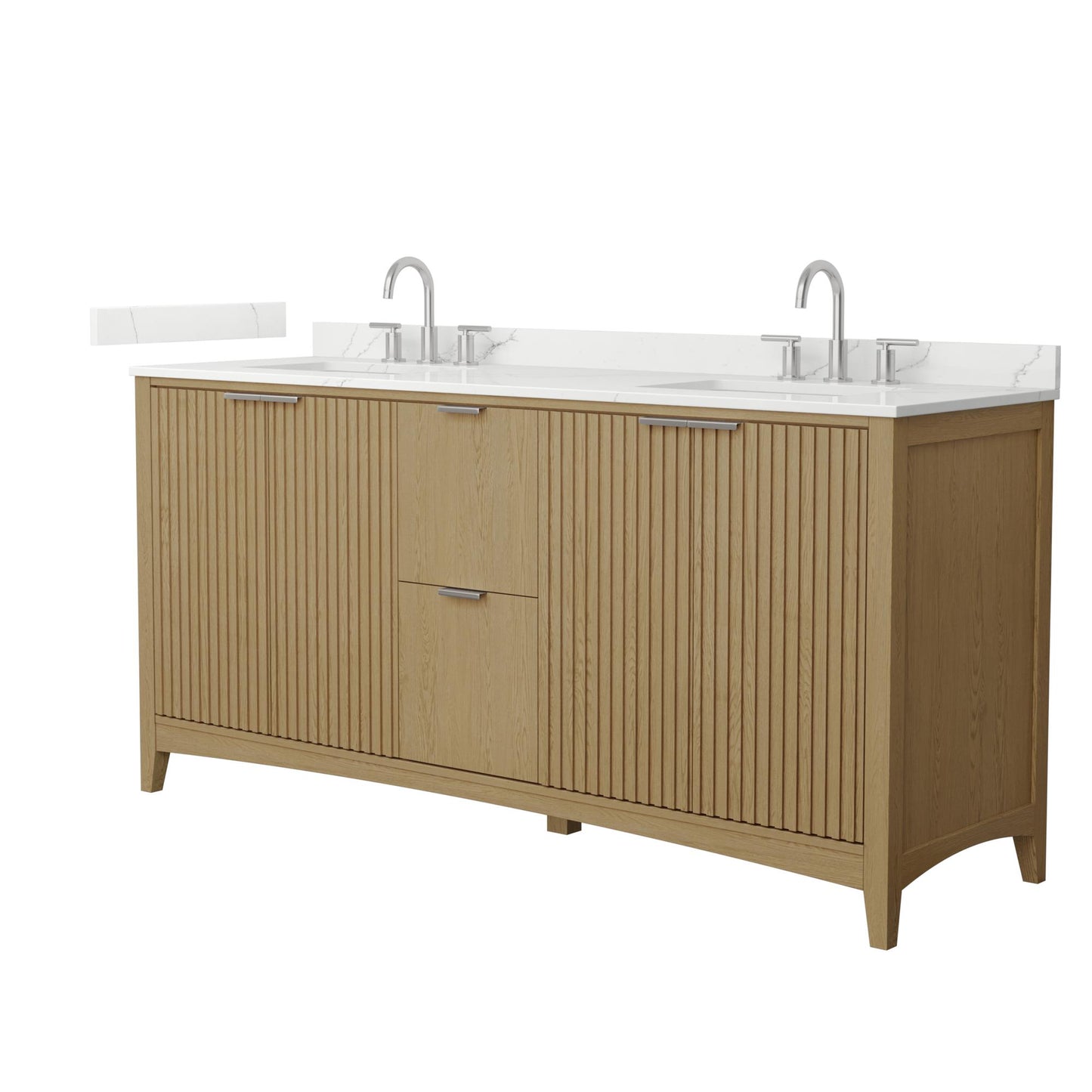 Wyndham Collection Palmilla 72" Double Bathroom Vanity in Natural Oak, Giotto Quartz Countertop, Undermount Square Sinks (3-Hole), Brushed Nickel Trim