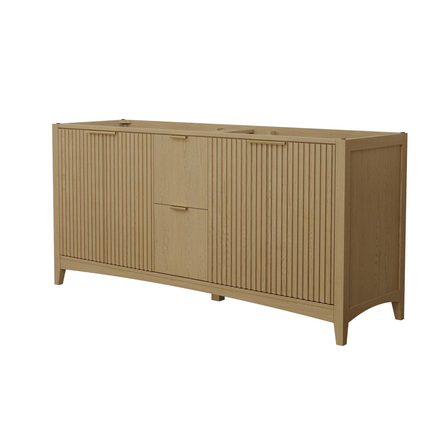 Wyndham Collection Palmilla 72" Double Bathroom Vanity in Natural Oak, No Countertop, No Sinks, Brushed Gold Trim