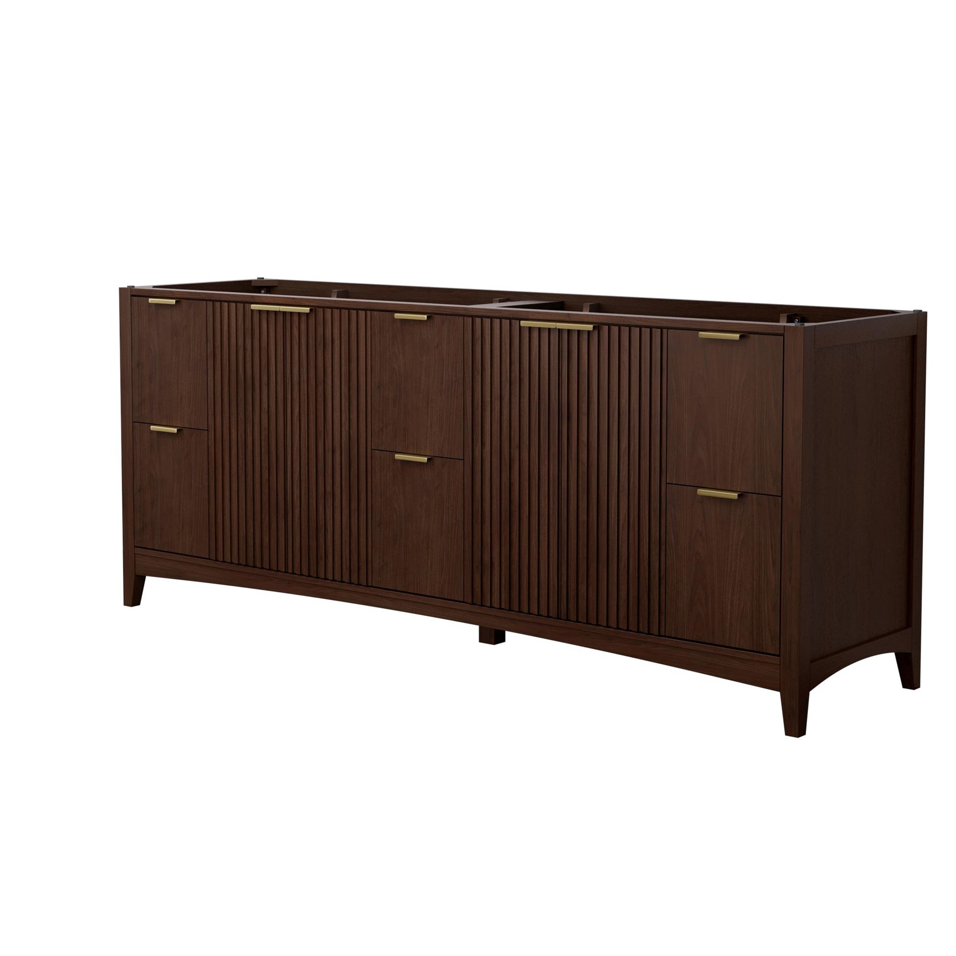 Wyndham Collection Palmilla 84" Double Bathroom Vanity in Dark Walnut, No Countertop, No Sinks, Brushed Gold Trim
