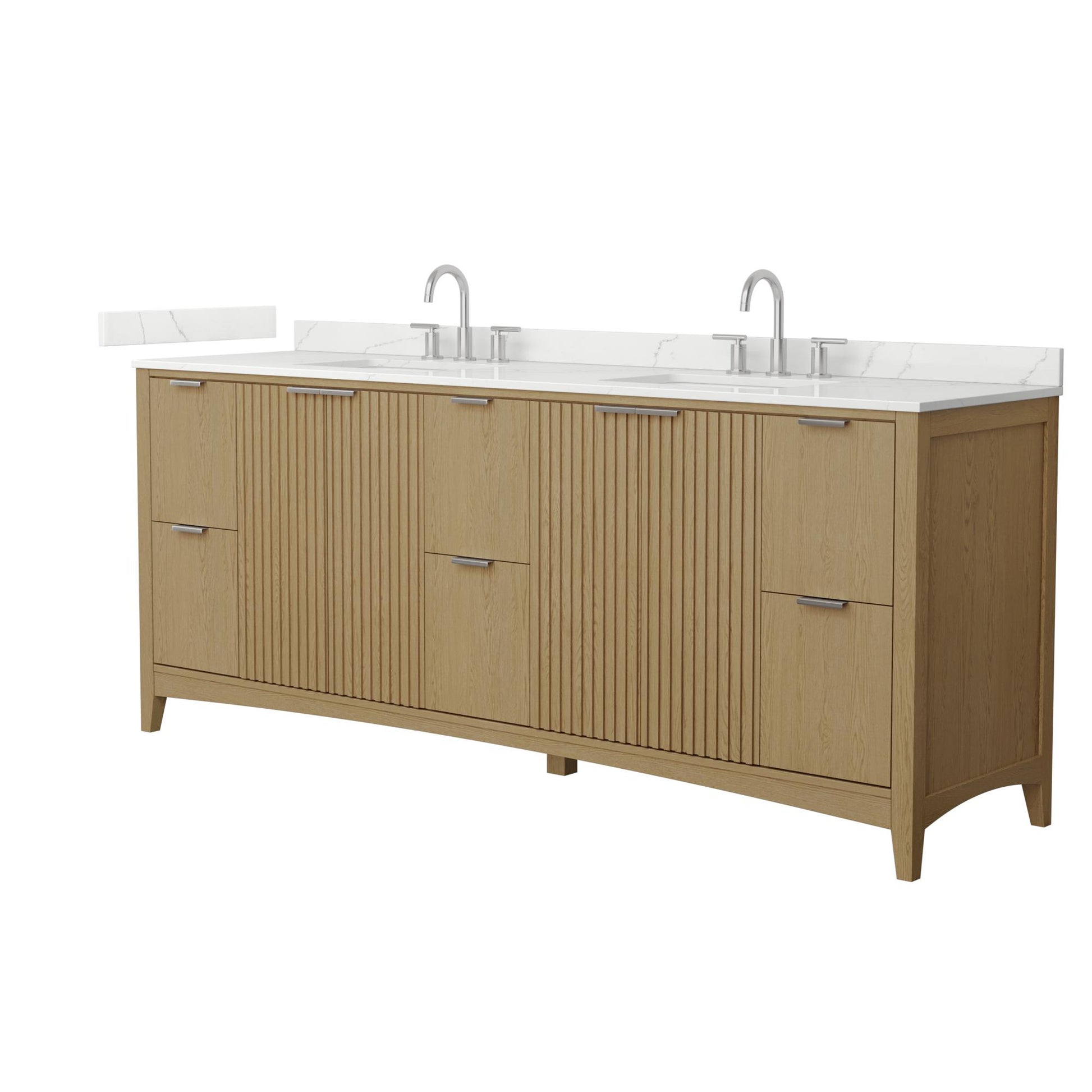 Wyndham Collection Palmilla 84" Double Bathroom Vanity in Natural Oak, Giotto Quartz Countertop, Undermount Square Sinks (3-Hole), Brushed Nickel Trim