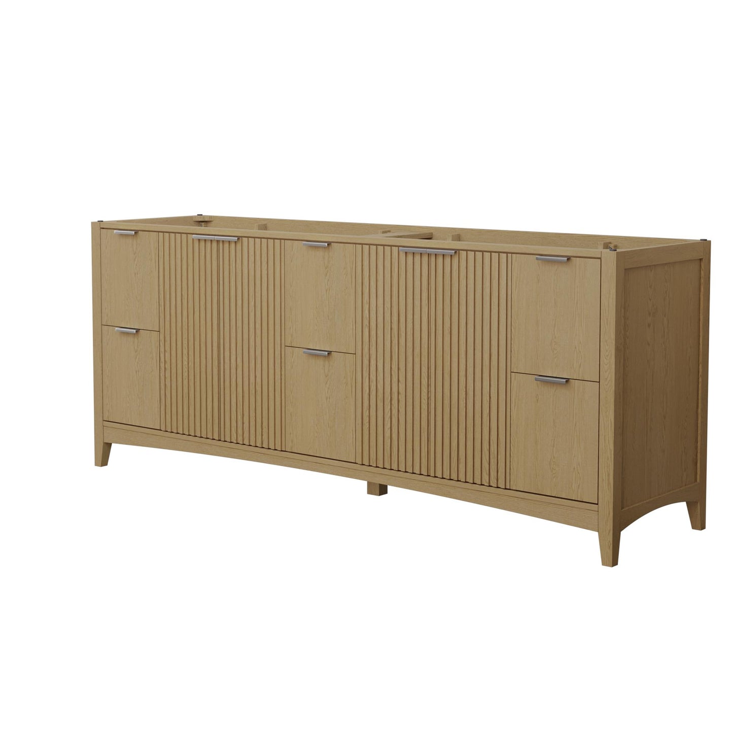 Wyndham Collection Palmilla 84" Double Bathroom Vanity in Natural Oak, No Countertop, No Sinks, Brushed Nickel Trim