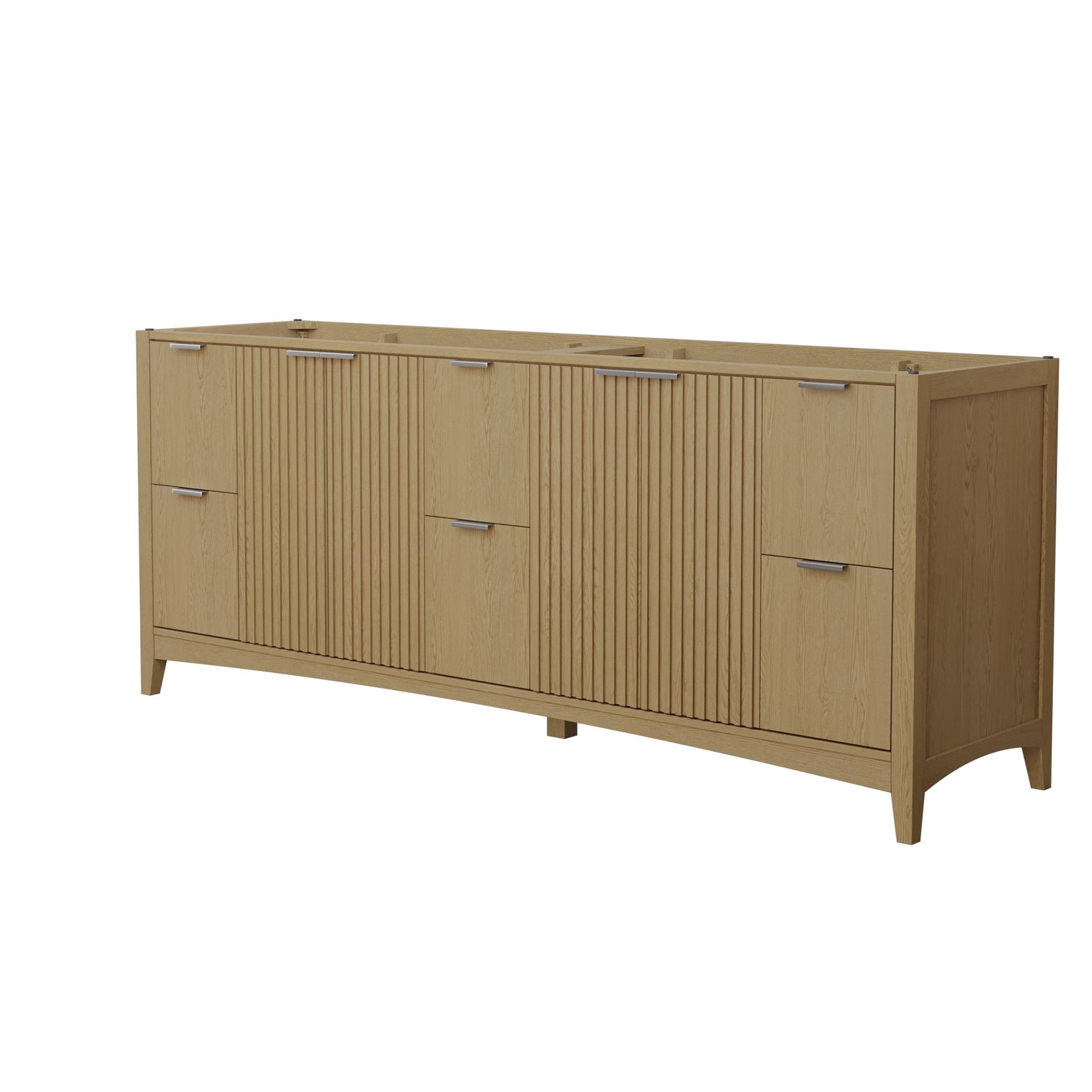 Wyndham Collection Palmilla 84" Double Bathroom Vanity in Natural Oak, No Countertop, No Sinks, Brushed Nickel Trim