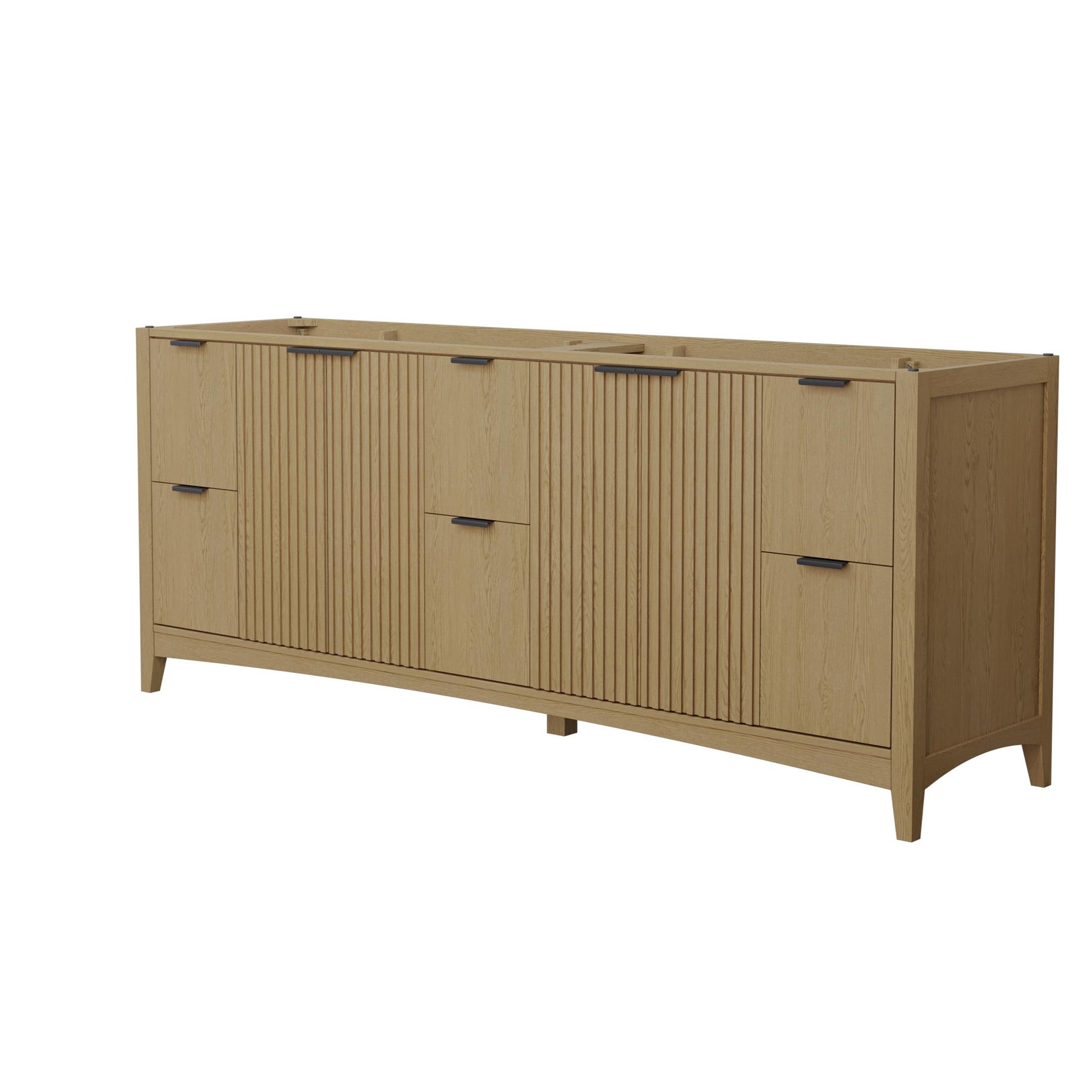 Wyndham Collection Palmilla 84" Double Bathroom Vanity in Natural Oak, No Countertop, No Sinks, Matte Black Trim