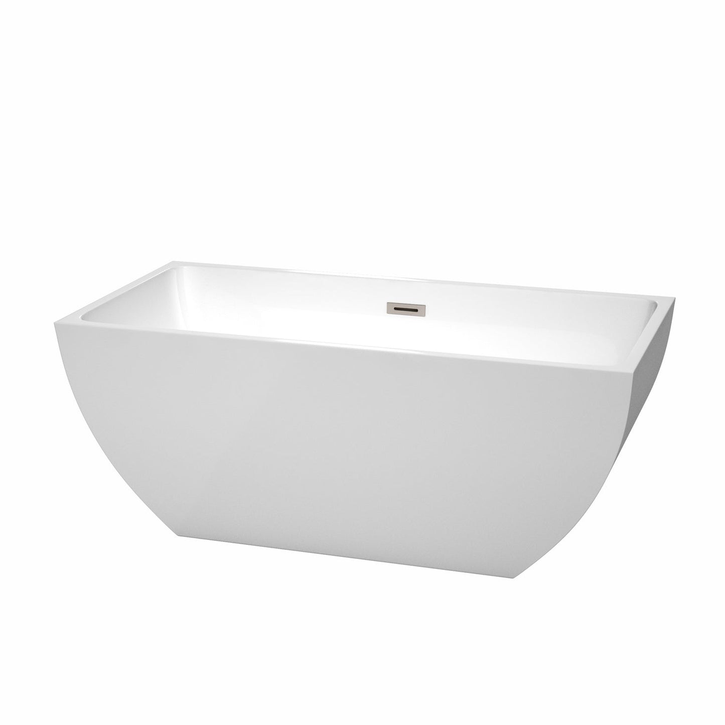 Wyndham Collection Rachel 59" Freestanding Bathtub in White With Brushed Nickel Drain and Overflow Trim