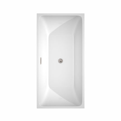 Wyndham Collection Rachel 59" Freestanding Bathtub in White With Brushed Nickel Drain and Overflow Trim