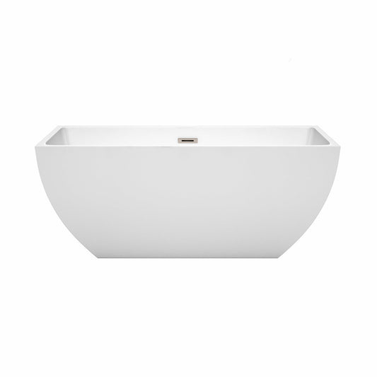 Wyndham Collection Rachel 59" Freestanding Bathtub in White With Brushed Nickel Drain and Overflow Trim