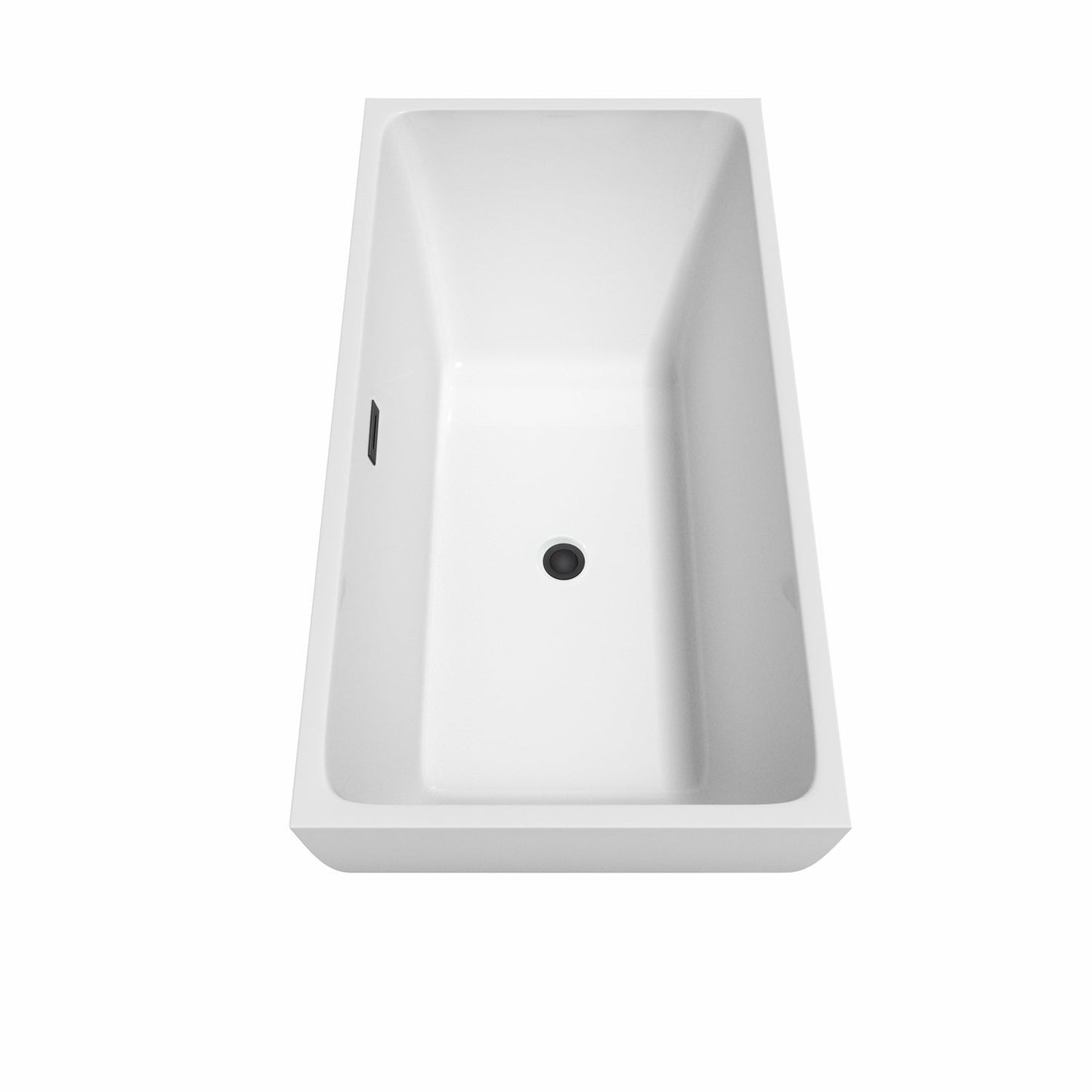 Wyndham Collection Rachel 59" Freestanding Bathtub in White With Floor Mounted Faucet, Drain and Overflow Trim in Matte Black