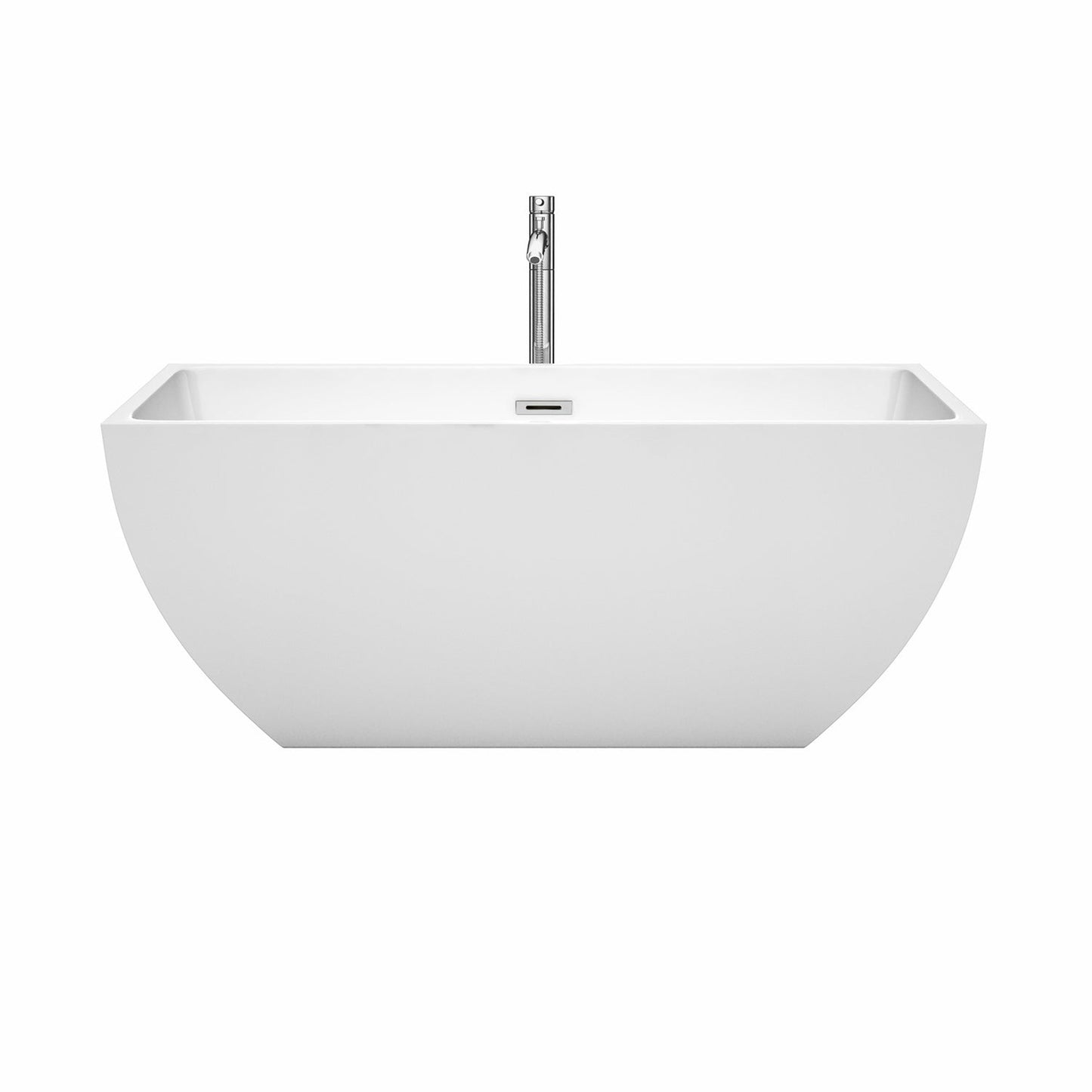 Wyndham Collection Rachel 59" Freestanding Bathtub in White With Floor Mounted Faucet, Drain and Overflow Trim in Polished Chrome