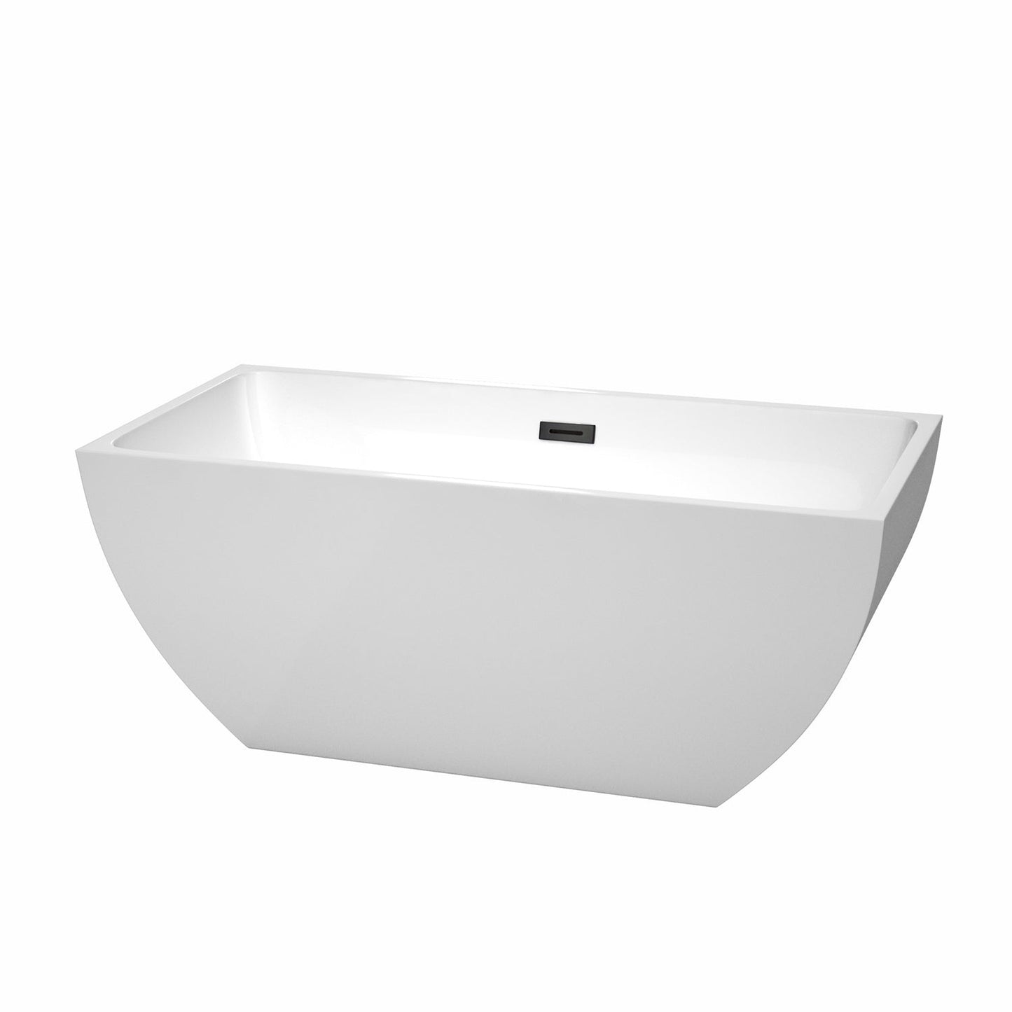 Wyndham Collection Rachel 59" Freestanding Bathtub in White With Matte Black Drain and Overflow Trim