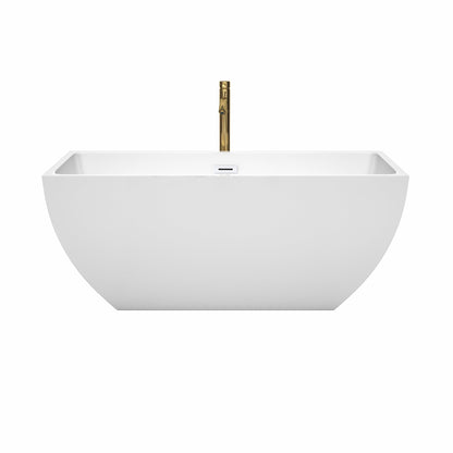 Wyndham Collection Rachel 59" Freestanding Bathtub in White With Shiny White Trim and Floor Mounted Faucet in Brushed Gold