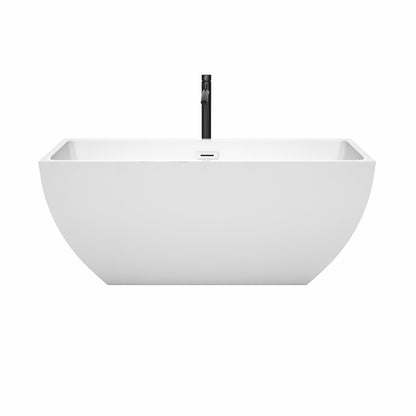 Wyndham Collection Rachel 59" Freestanding Bathtub in White With Shiny White Trim and Floor Mounted Faucet in Matte Black