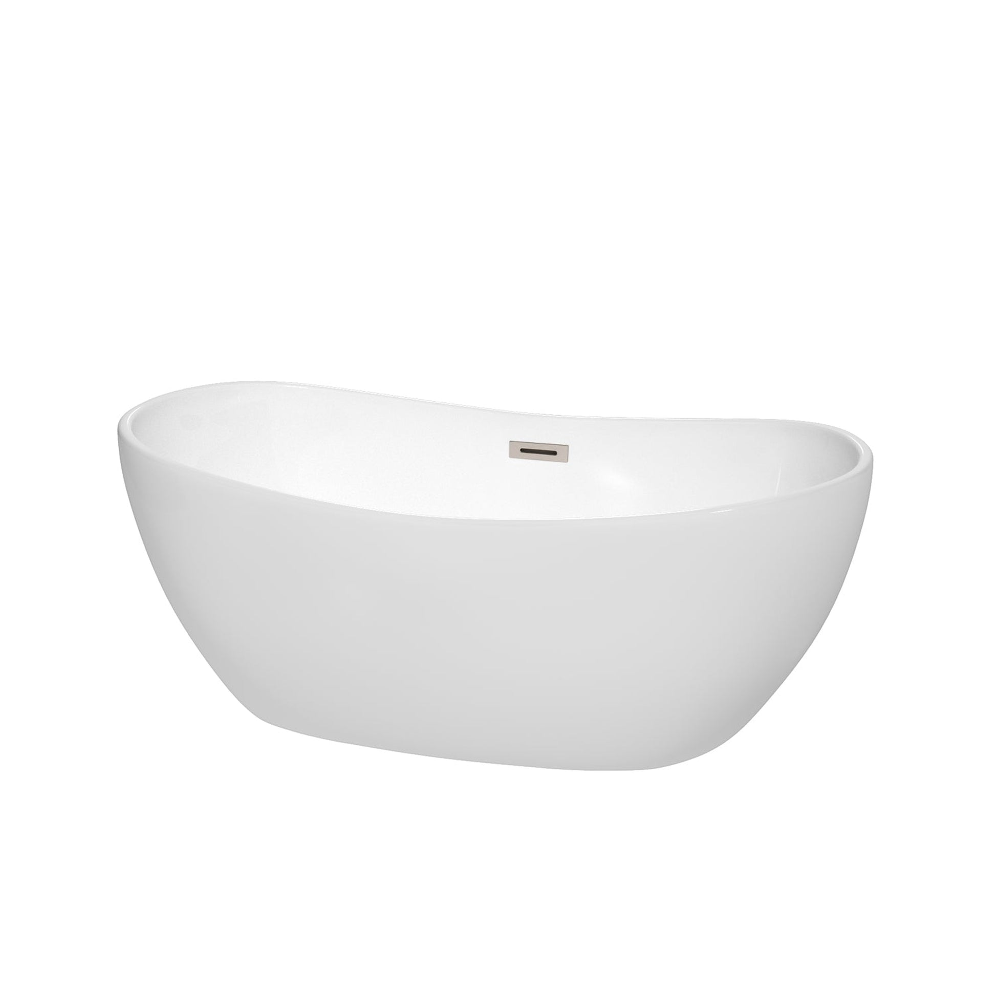 Wyndham Collection Rebecca 60" Freestanding Bathtub in White With Brushed Nickel Drain and Overflow Trim