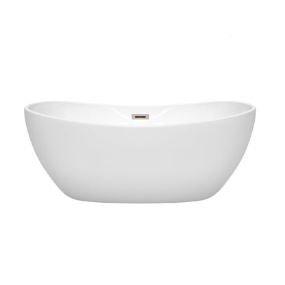 Wyndham Collection Rebecca 60" Freestanding Bathtub in White With Brushed Nickel Drain and Overflow Trim