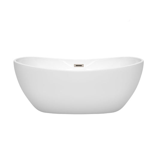 Wyndham Collection Rebecca 60" Freestanding Bathtub in White With Brushed Nickel Drain and Overflow Trim