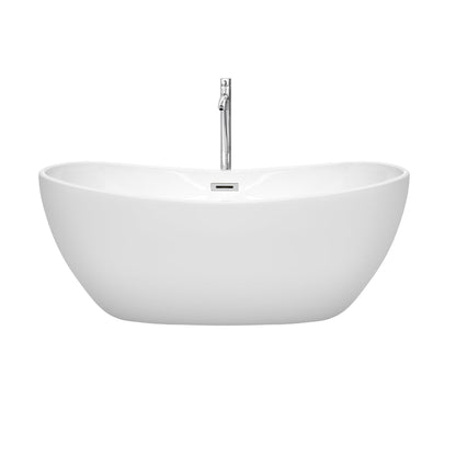 Wyndham Collection Rebecca 60" Freestanding Bathtub in White With Floor Mounted Faucet, Drain and Overflow Trim in Polished Chrome