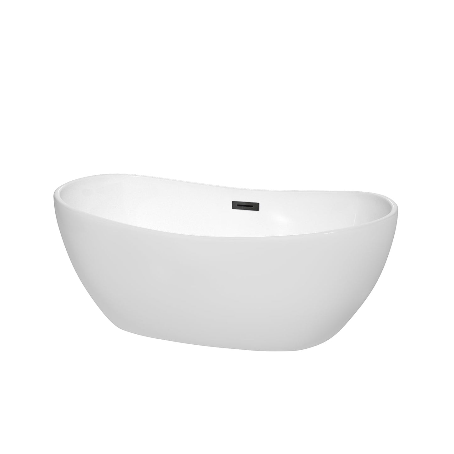 Wyndham Collection Rebecca 60" Freestanding Bathtub in White With Matte Black Drain and Overflow Trim
