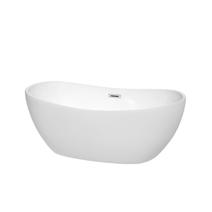 Wyndham Collection Rebecca 60" Freestanding Bathtub in White With Polished Chrome Drain and Overflow Trim