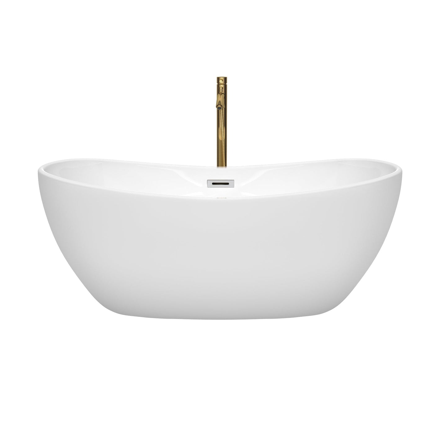 Wyndham Collection Rebecca 60" Freestanding Bathtub in White With Polished Chrome Trim and Floor Mounted Faucet in Brushed Gold