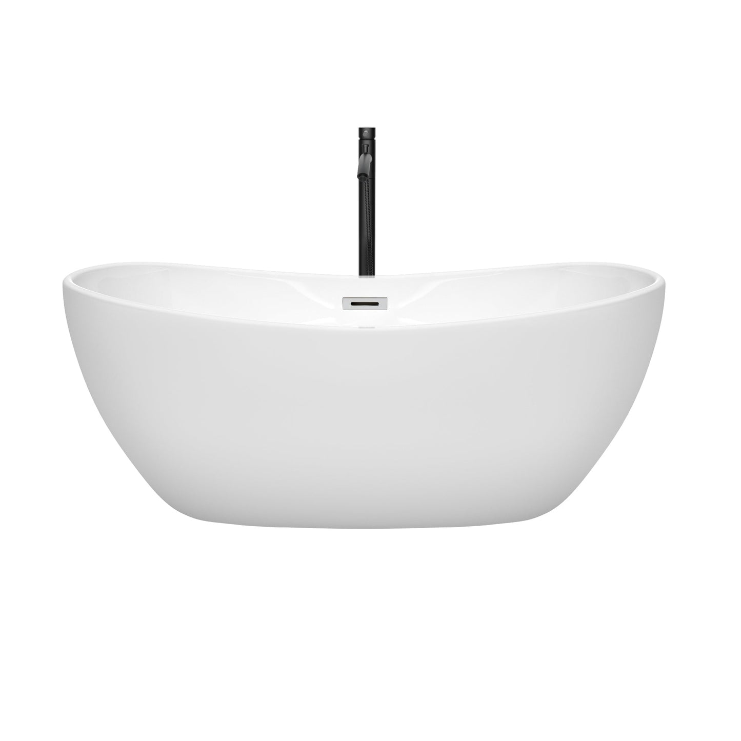 Wyndham Collection Rebecca 60" Freestanding Bathtub in White With Polished Chrome Trim and Floor Mounted Faucet in Matte Black