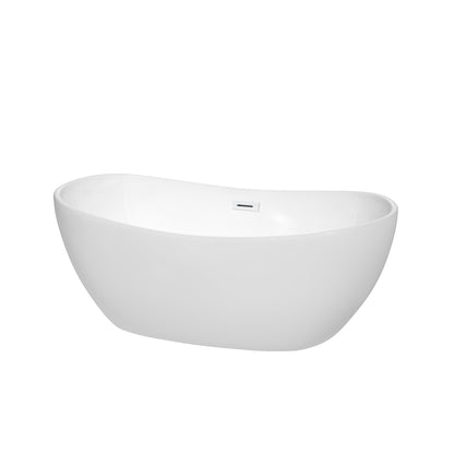 Wyndham Collection Rebecca 60" Freestanding Bathtub in White With Shiny White Drain and Overflow Trim
