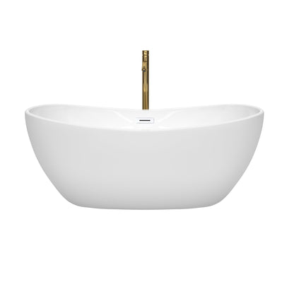 Wyndham Collection Rebecca 60" Freestanding Bathtub in White With Shiny White Trim and Floor Mounted Faucet in Brushed Gold