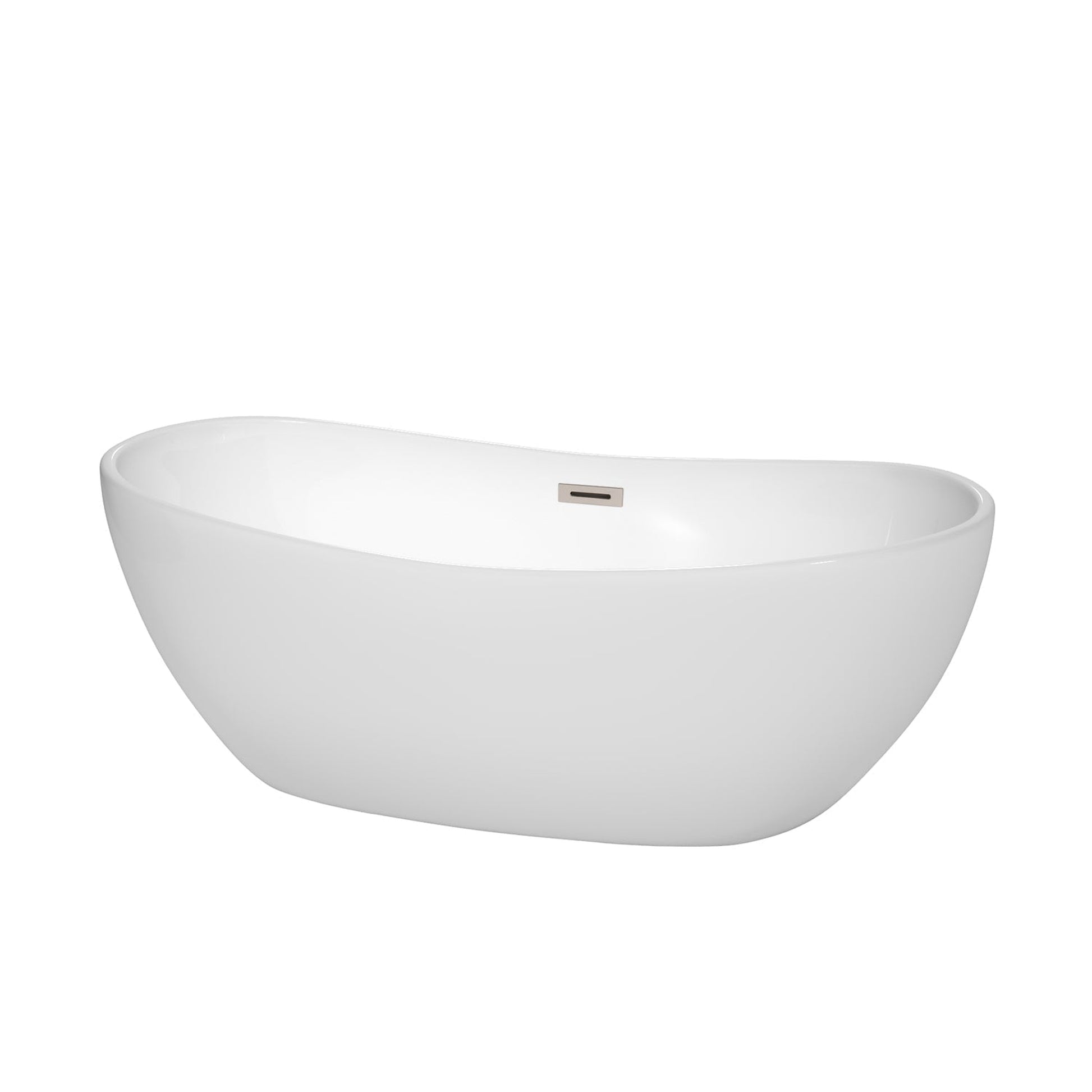 Wyndham Collection Rebecca 65" Freestanding Bathtub in White With Brushed Nickel Drain and Overflow Trim