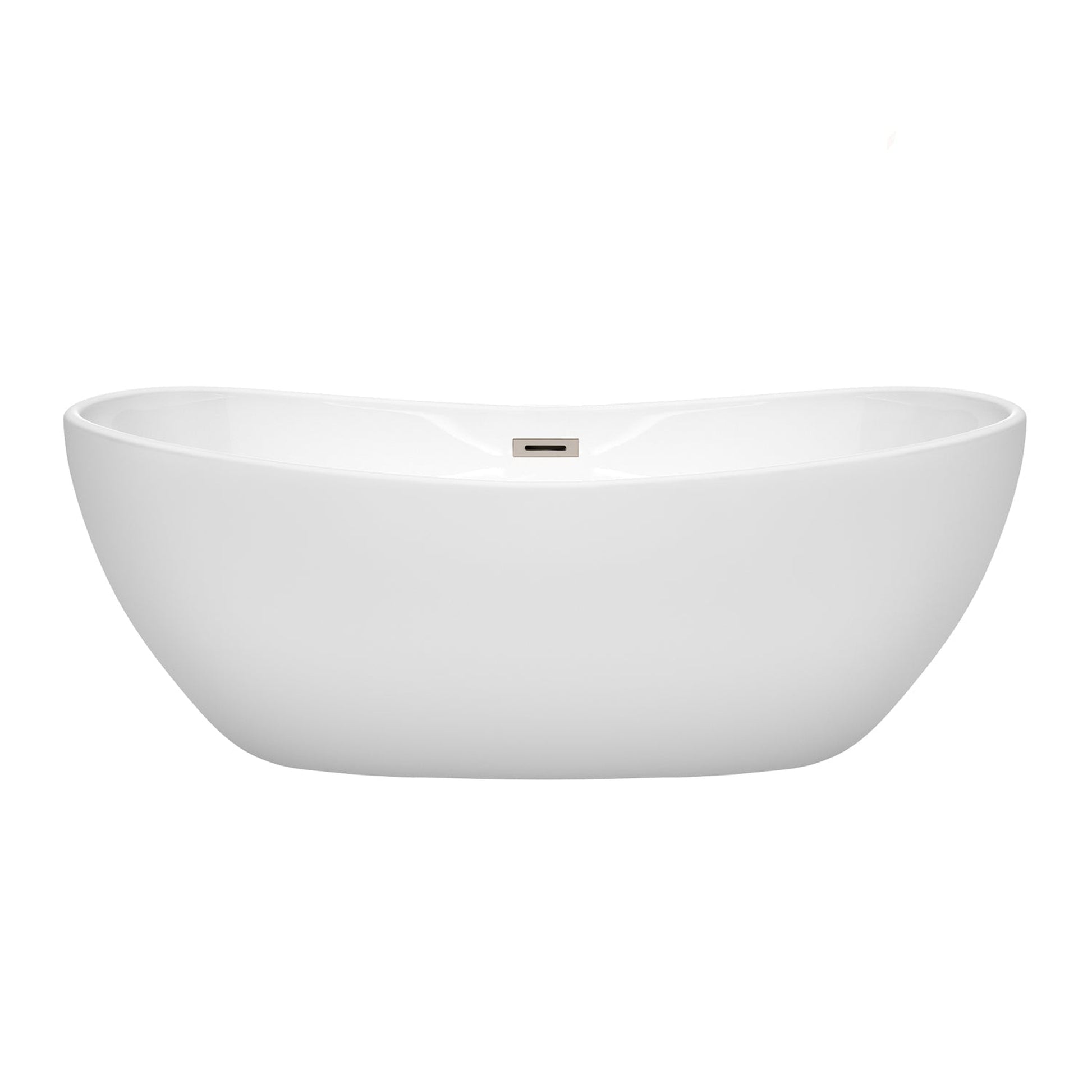 Wyndham Collection Rebecca 65" Freestanding Bathtub in White With Brushed Nickel Drain and Overflow Trim