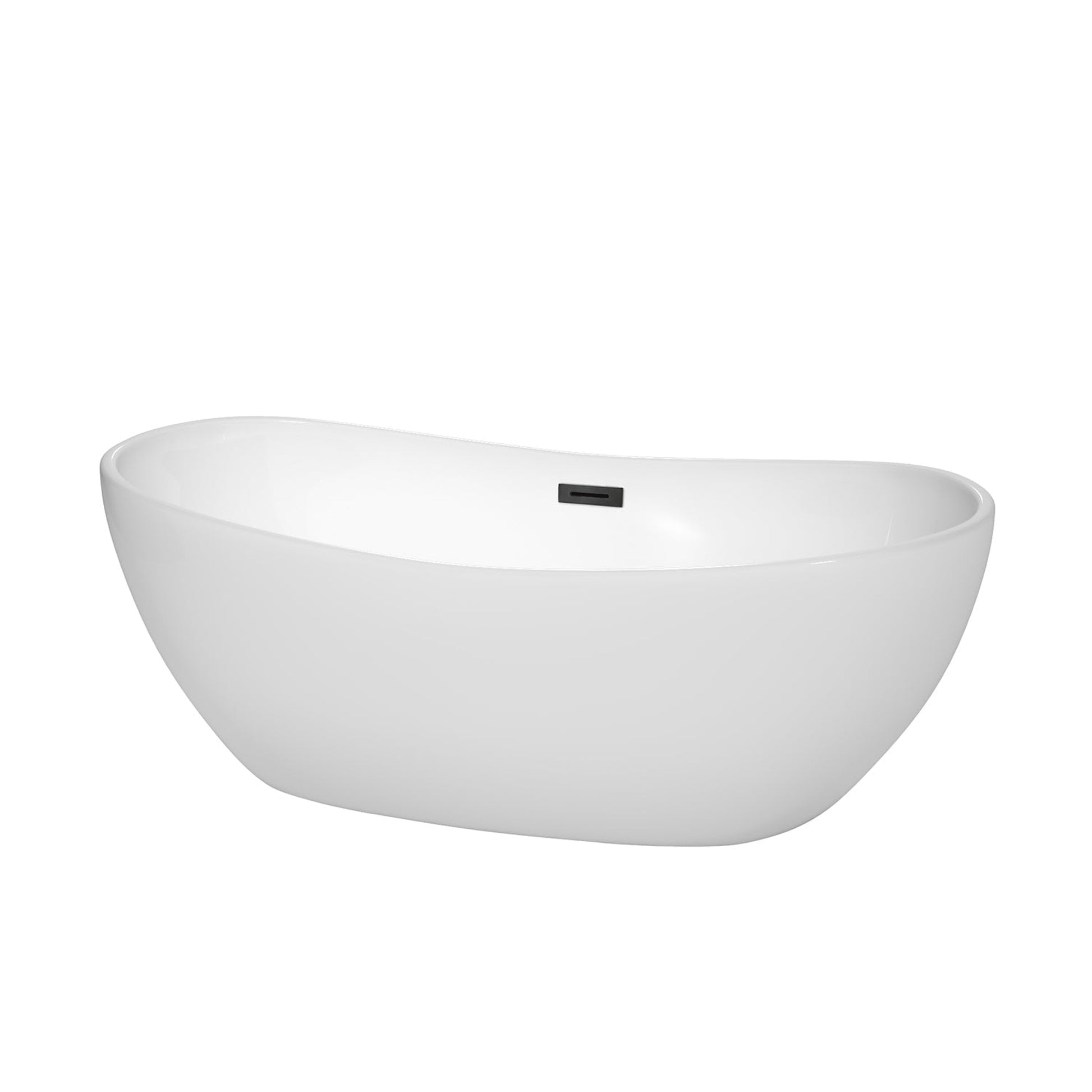 Wyndham Collection Rebecca 65" Freestanding Bathtub in White With Matte Black Drain and Overflow Trim