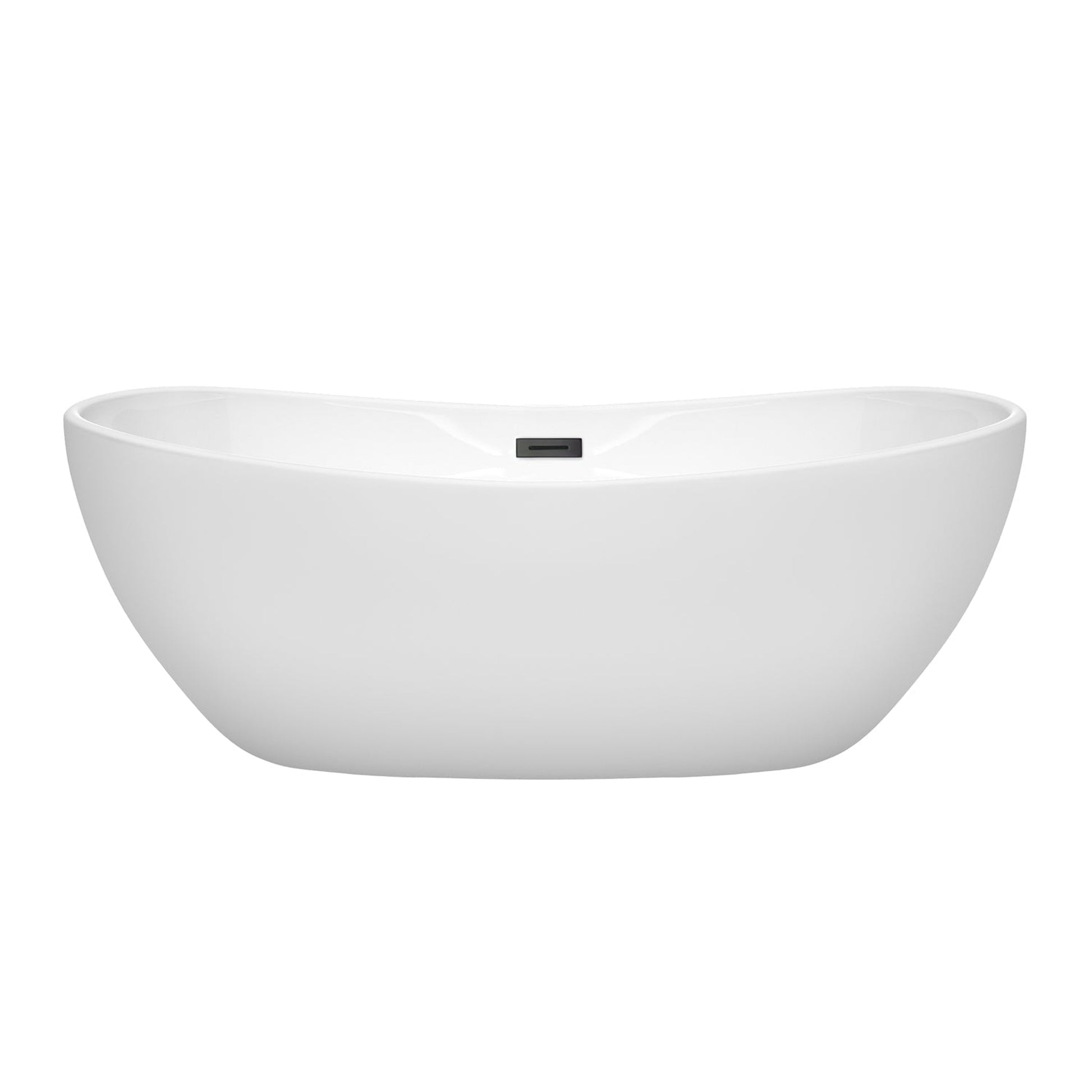 Wyndham Collection Rebecca 65" Freestanding Bathtub in White With Matte Black Drain and Overflow Trim