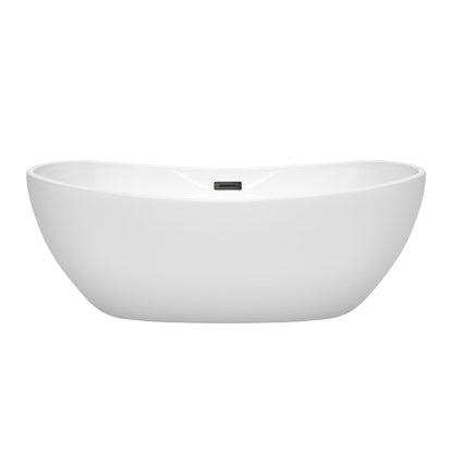 Wyndham Collection Rebecca 65" Freestanding Bathtub in White With Matte Black Drain and Overflow Trim