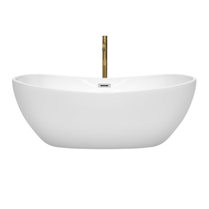 Wyndham Collection Rebecca 65" Freestanding Bathtub in White With Polished Chrome Trim and Floor Mounted Faucet in Brushed Gold