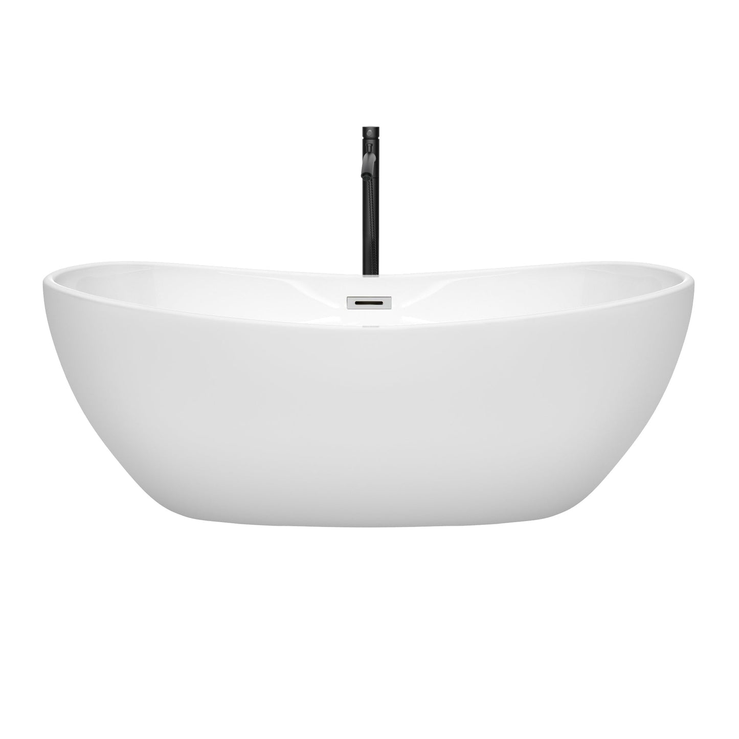 Wyndham Collection Rebecca 65" Freestanding Bathtub in White With Polished Chrome Trim and Floor Mounted Faucet in Matte Black