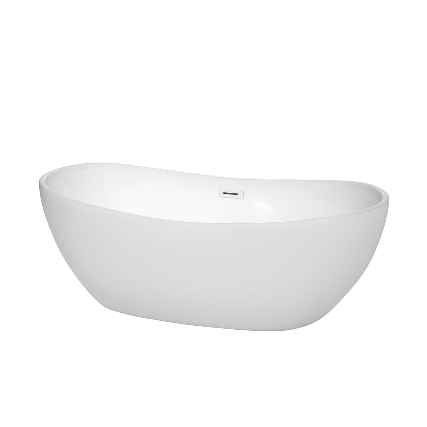 Wyndham Collection Rebecca 65" Freestanding Bathtub in White With Shiny White Drain and Overflow Trim