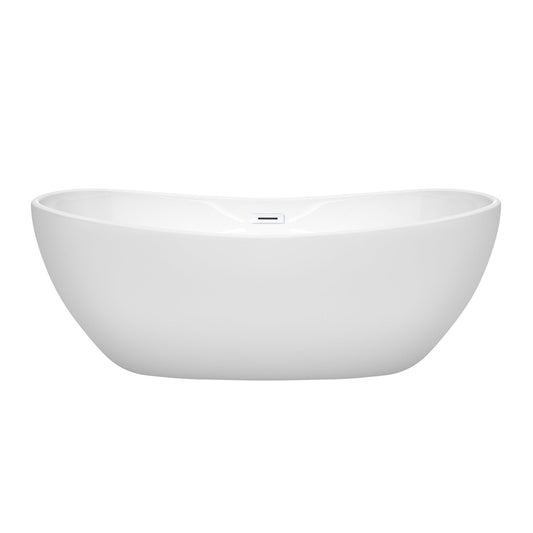 Wyndham Collection Rebecca 65" Freestanding Bathtub in White With Shiny White Drain and Overflow Trim
