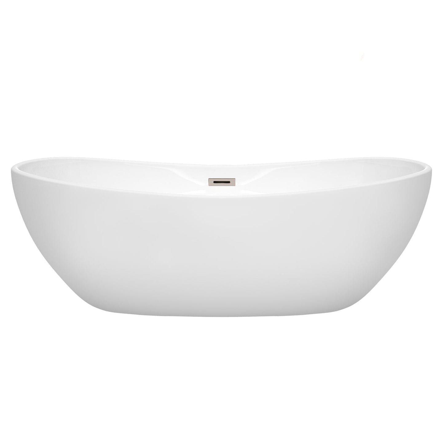 Wyndham Collection Rebecca 70" Freestanding Bathtub in White With Brushed Nickel Drain and Overflow Trim